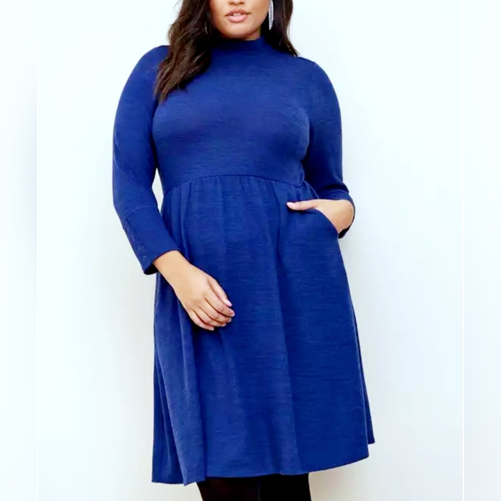 Torrid Mini Super Soft Plush Mock Neck Skater Knit Blue Dress. Size 2X (18/20)
